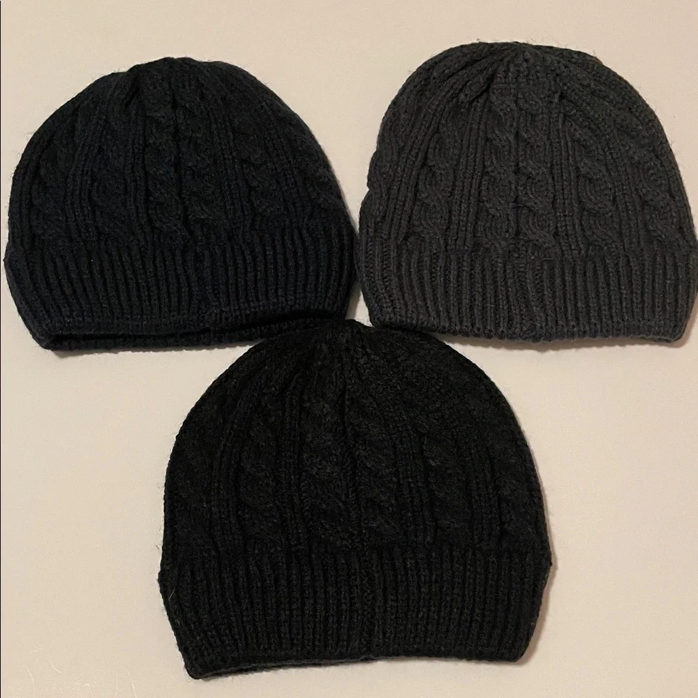 Hudson Baby Cable Knit Beanie Trio Navy Black & Gray Knitted Caps Infant Toddler